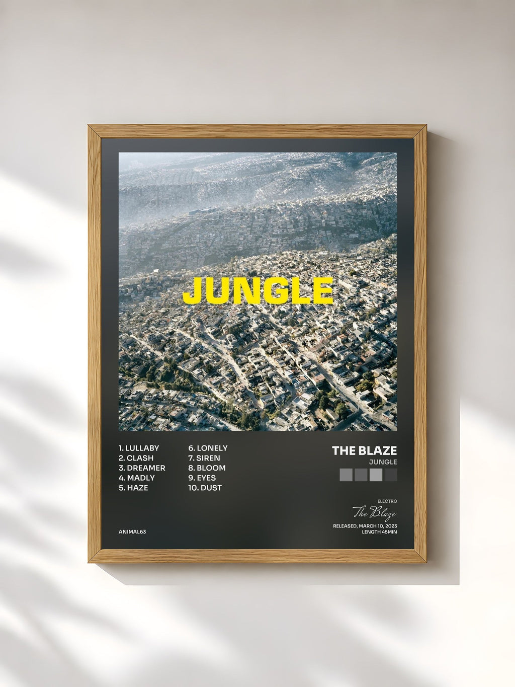 #bois Tableau de l'album JUNGLE de The Blaze, cadre en bois brut, imprimé et encadré en France