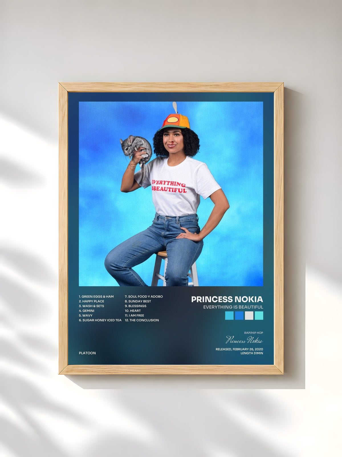 #bois Tableau de l'album Everything is Beautiful de Princess Nokia, cadre en bois brut, imprimé et encadré en France