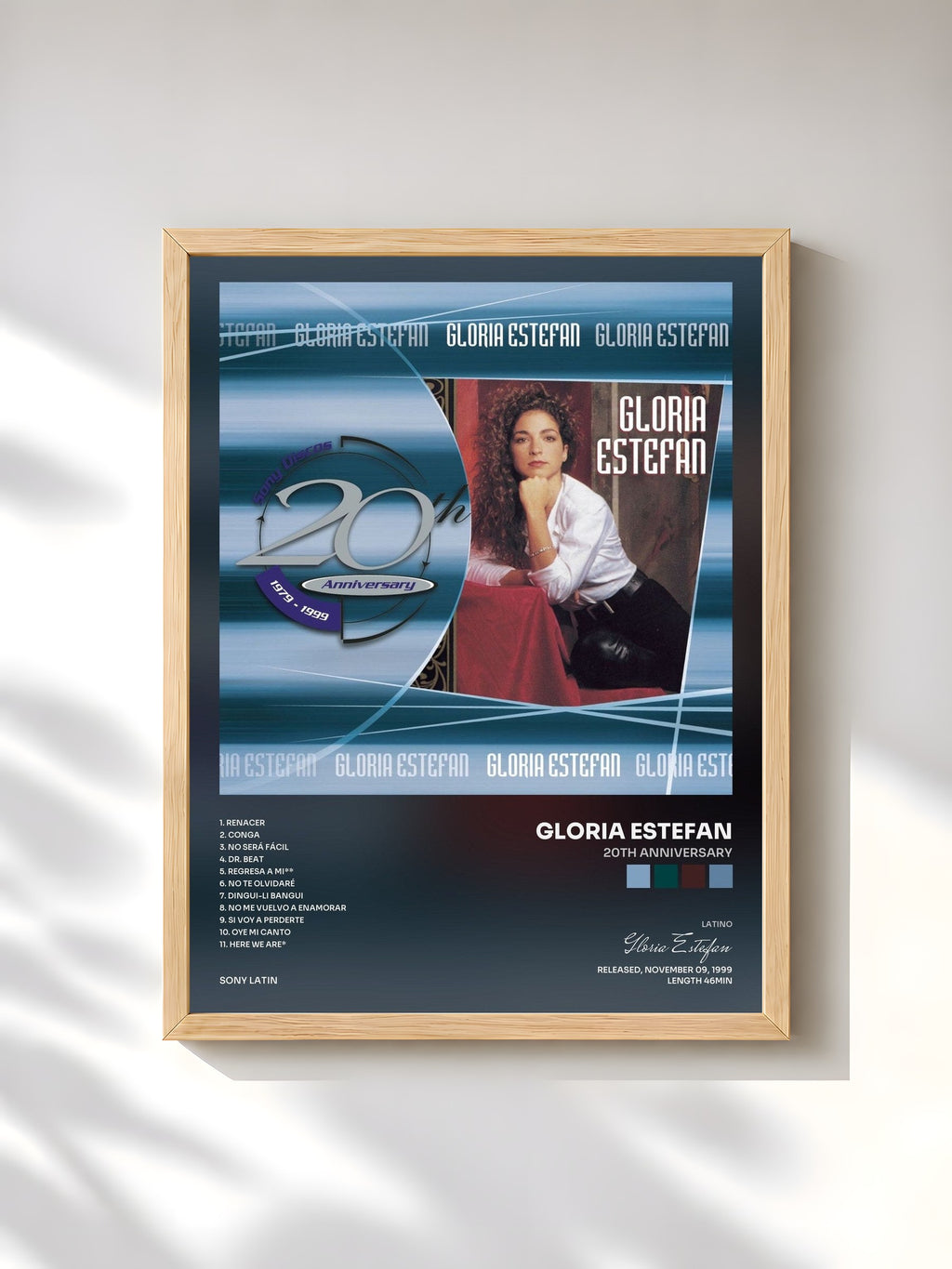 #bois Tableau de l'album 20th Anniversary de Gloria Estefan, cadre en bois brut, imprimé et encadré en France
