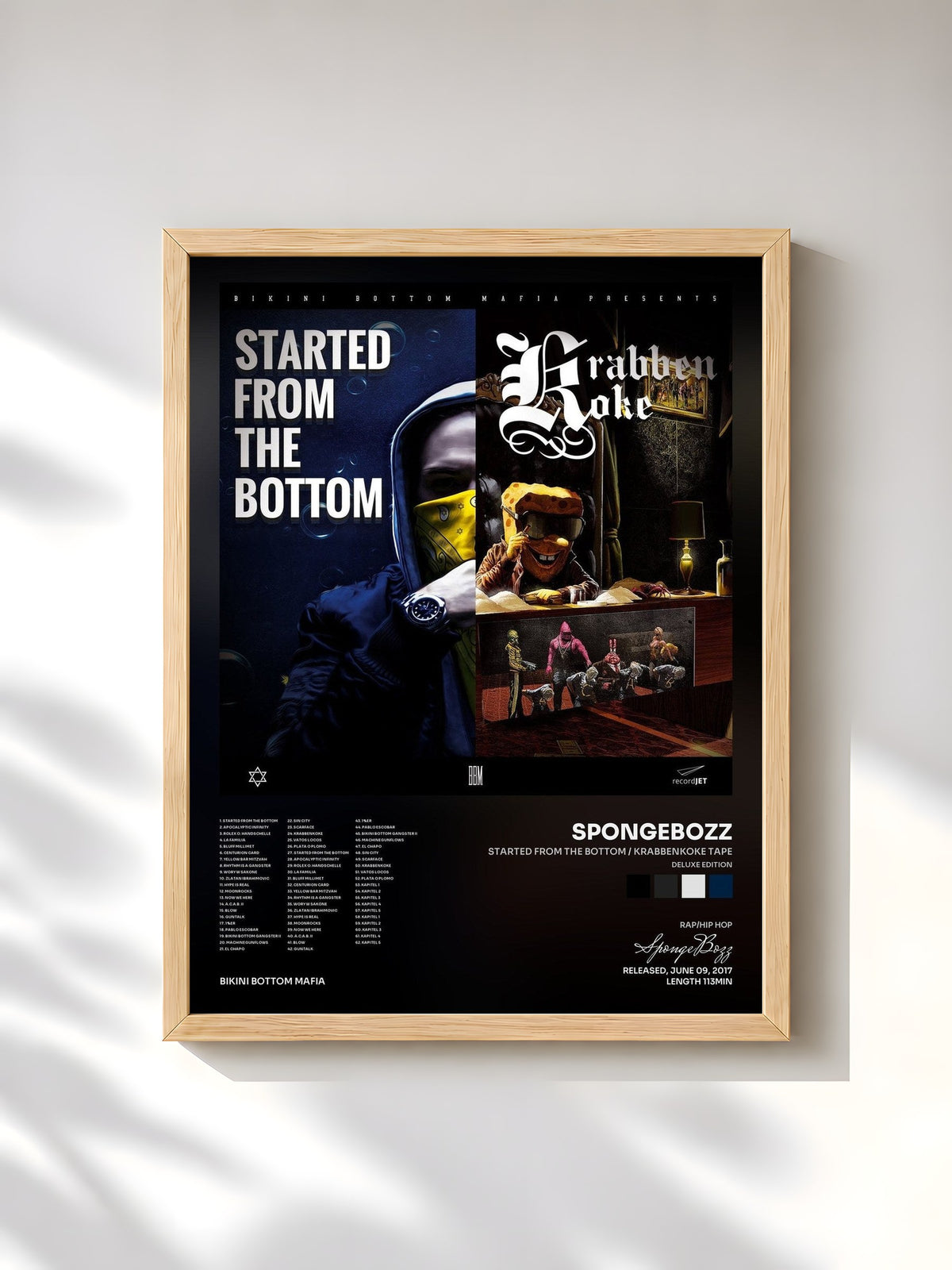 #bois Tableau de l'album Started from the Bottom / KrabbenKoke Tape (Deluxe Edition) de SpongeBozz, cadre en bois brut, imprimé et encadré en France