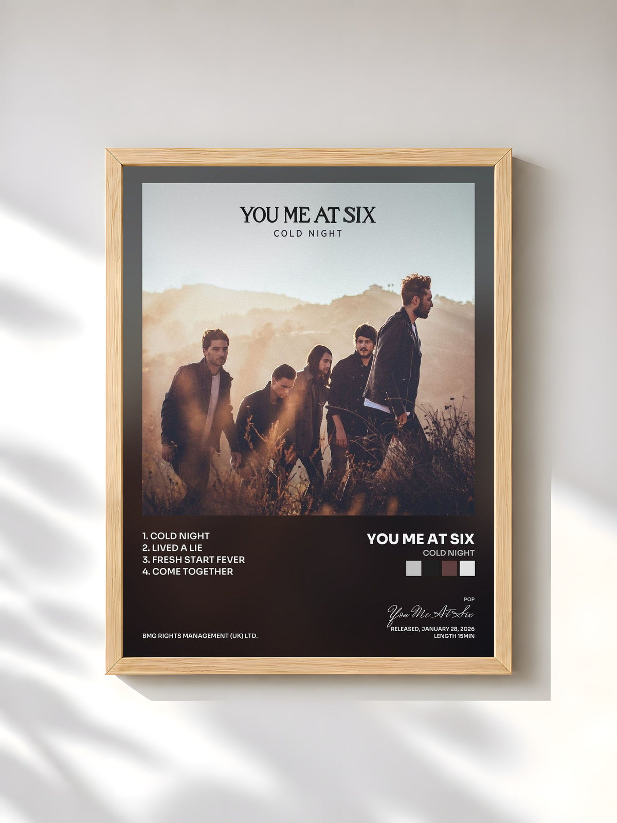 #bois Tableau de l'album Cold Night de You Me At Six, cadre en bois brut, imprimé et encadré en France