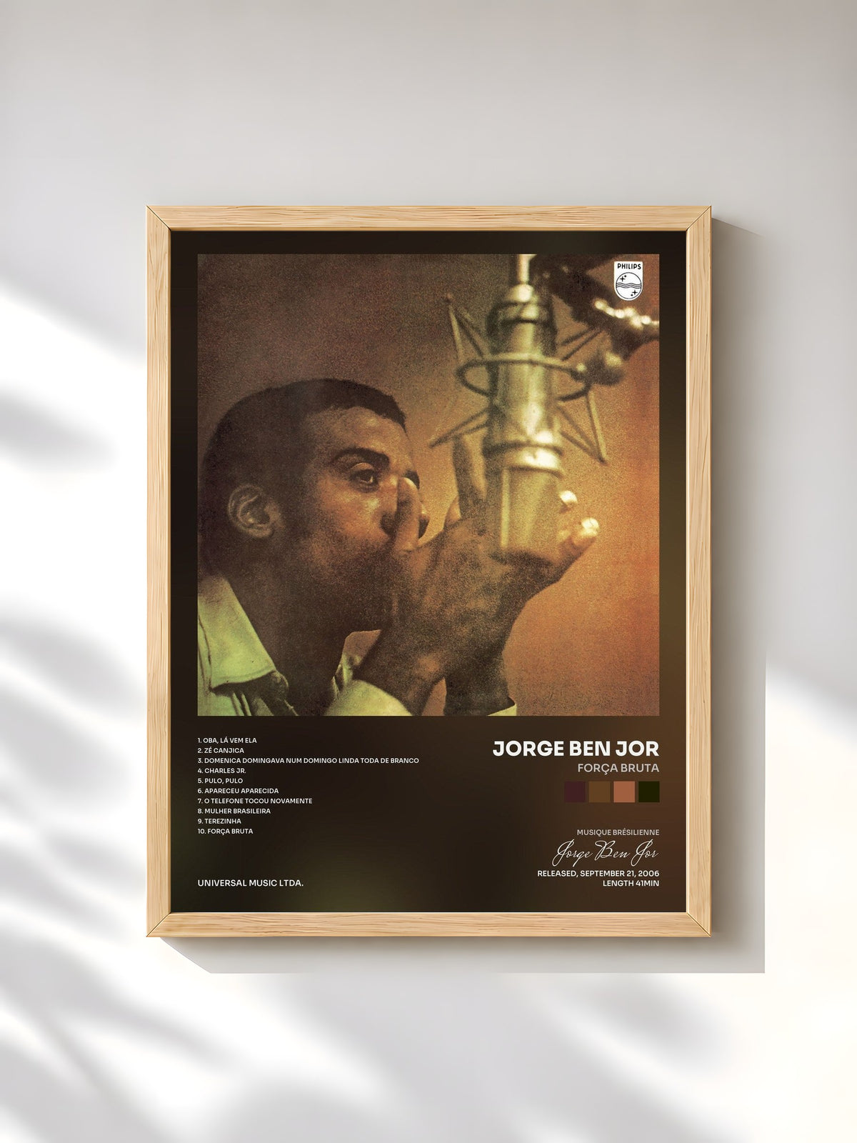 #bois Tableau de l'album Força Bruta de Jorge Ben Jor, cadre en bois brut, imprimé et encadré en France