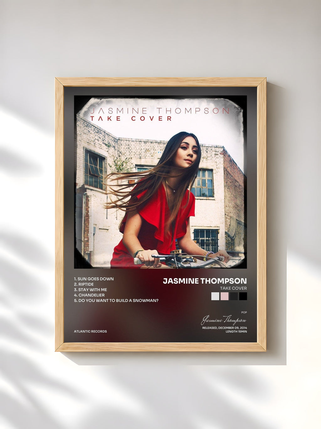 #bois Tableau de l'album Take Cover de Jasmine Thompson, cadre en bois brut, imprimé et encadré en France