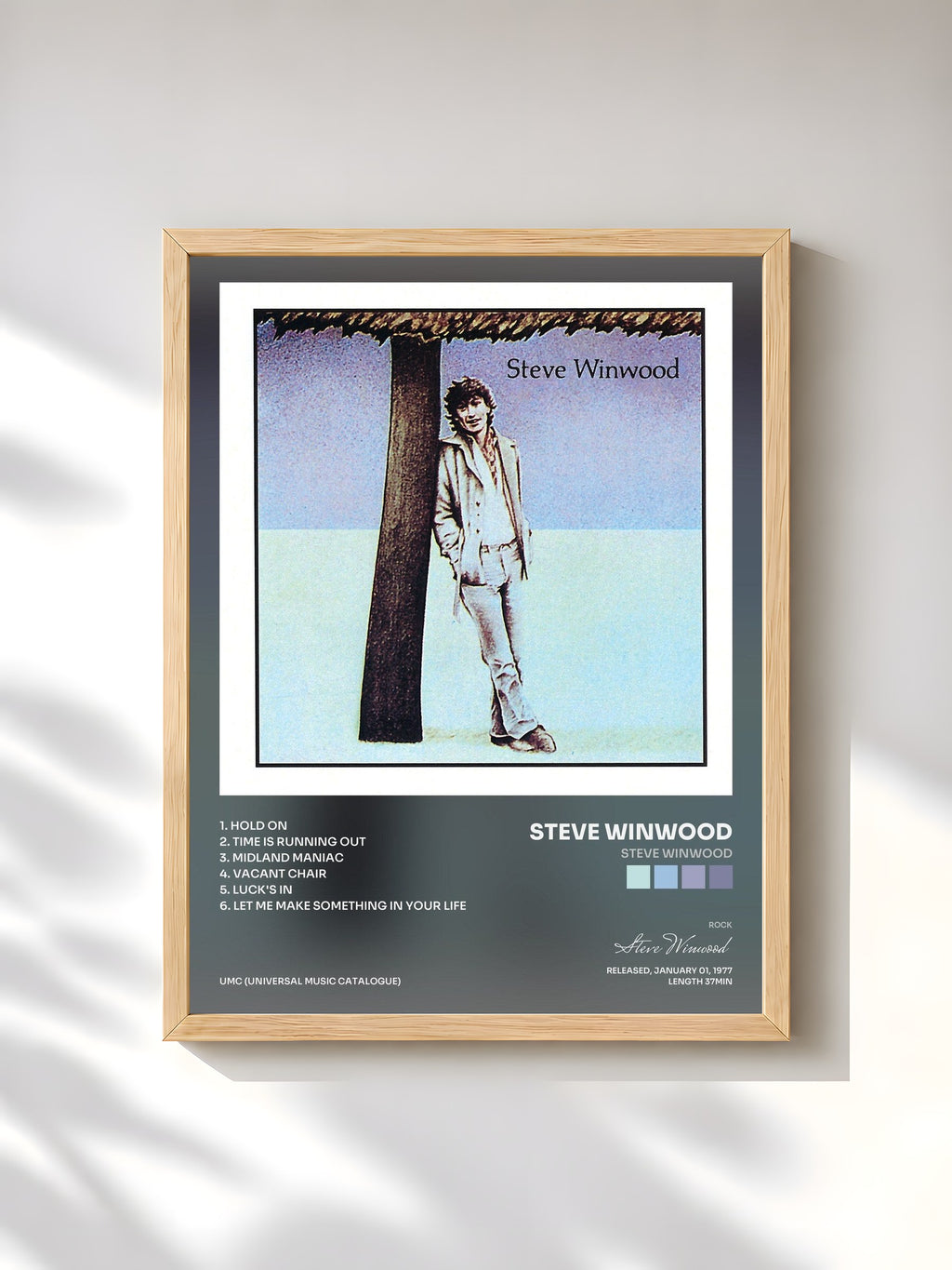 #bois Tableau de l'album Steve Winwood de Steve Winwood, cadre en bois brut, imprimé et encadré en France