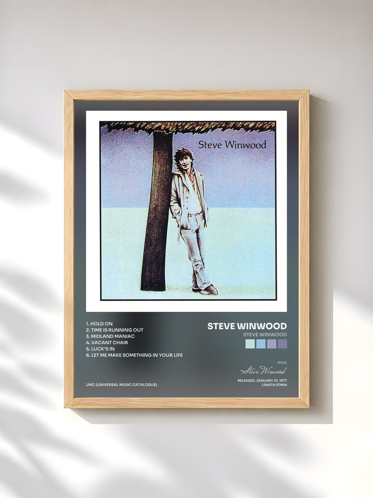 #bois Tableau de l'album Steve Winwood de Steve Winwood, cadre en bois brut, imprimé et encadré en France