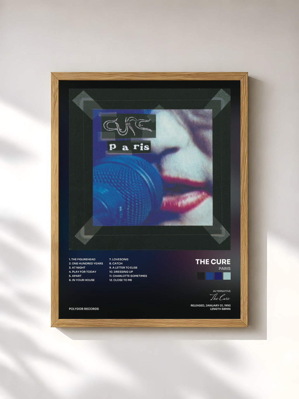 #bois Tableau de l'album Paris de The Cure, cadre en bois brut, imprimé et encadré en France