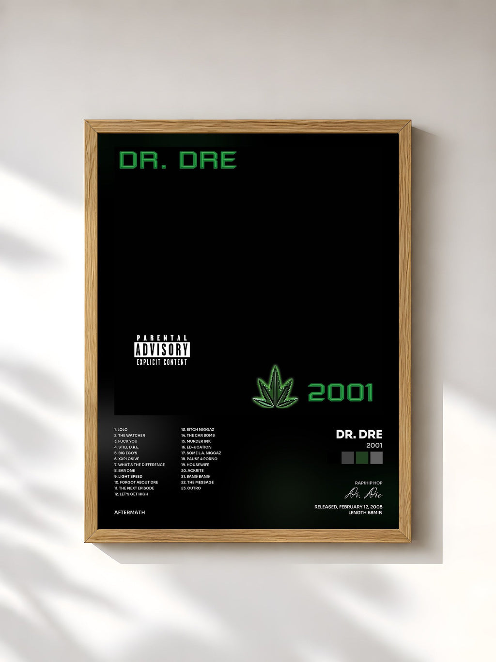 #bois Tableau de l'album 2001 de Dr. Dre, cadre en bois brut, imprimé et encadré en France