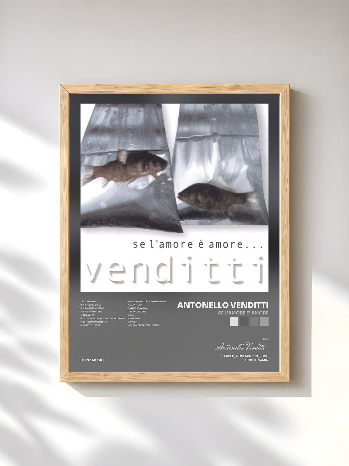 #bois Tableau de l'album Se L'Amore E' Amore de Antonello Venditti, cadre en bois brut, imprimé et encadré en France