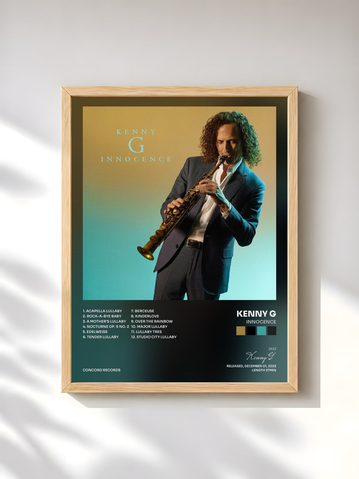 #bois Tableau de l'album Innocence de Kenny G, cadre en bois brut, imprimé et encadré en France
