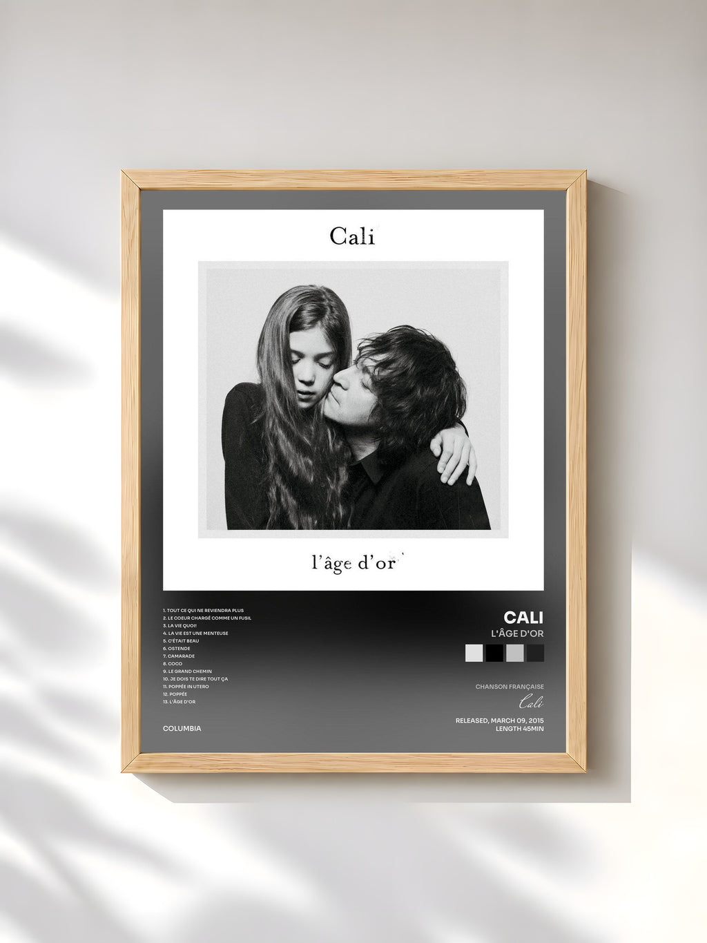 #bois Tableau de l'album L'âge d'or de Cali, cadre en bois brut, imprimé et encadré en France