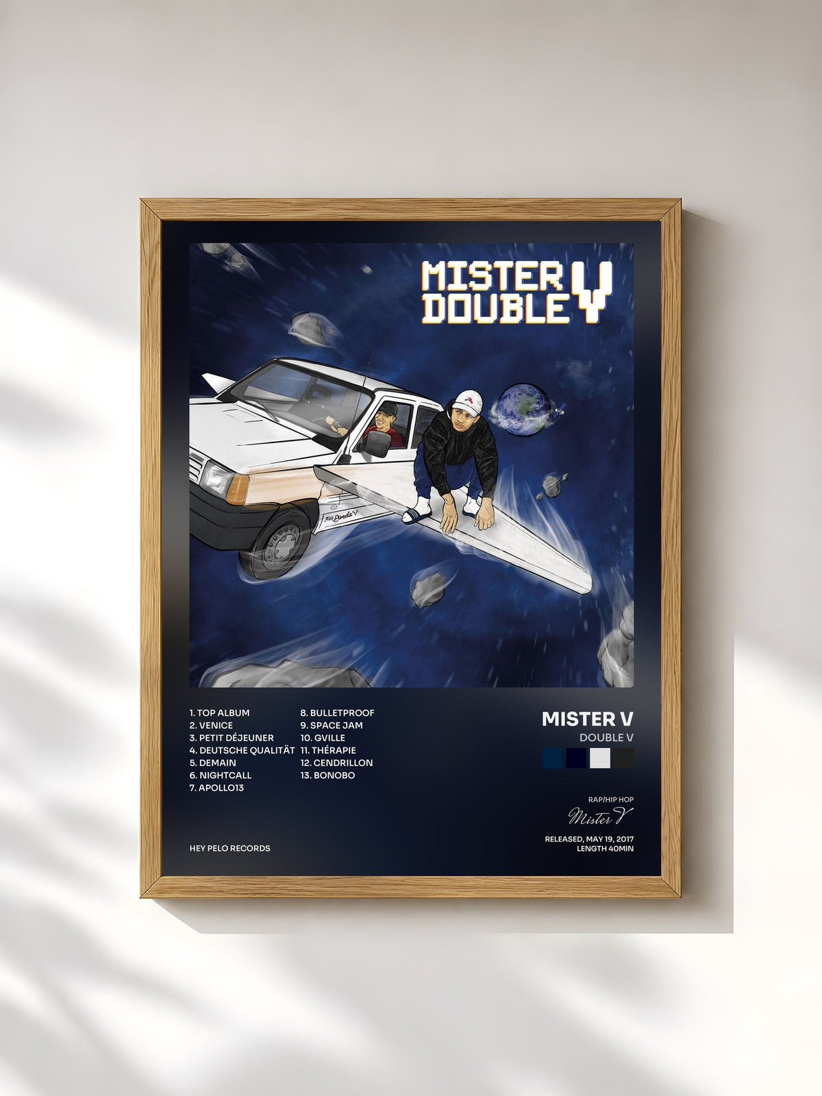 #bois Tableau de l'album Double V de Mister V, cadre en bois brut, imprimé et encadré en France