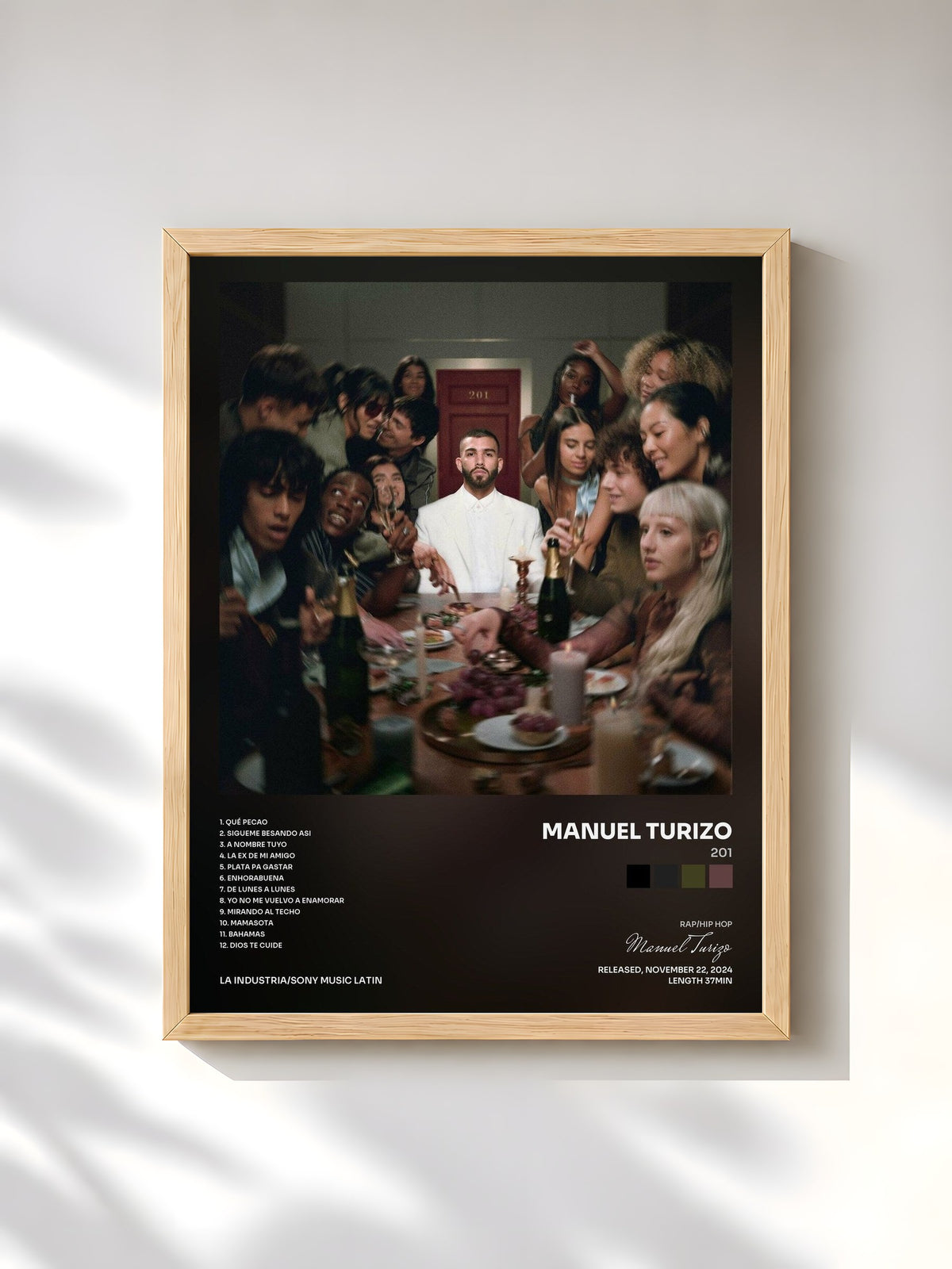 #bois Tableau de l'album 201 de Manuel Turizo, cadre en bois brut, imprimé et encadré en France