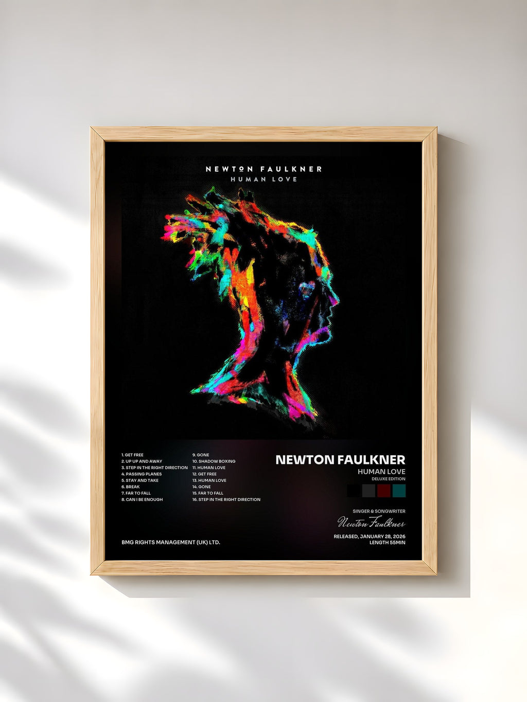 #bois Tableau de l'album Human Love (Deluxe Edition) de Newton Faulkner, cadre en bois brut, imprimé et encadré en France