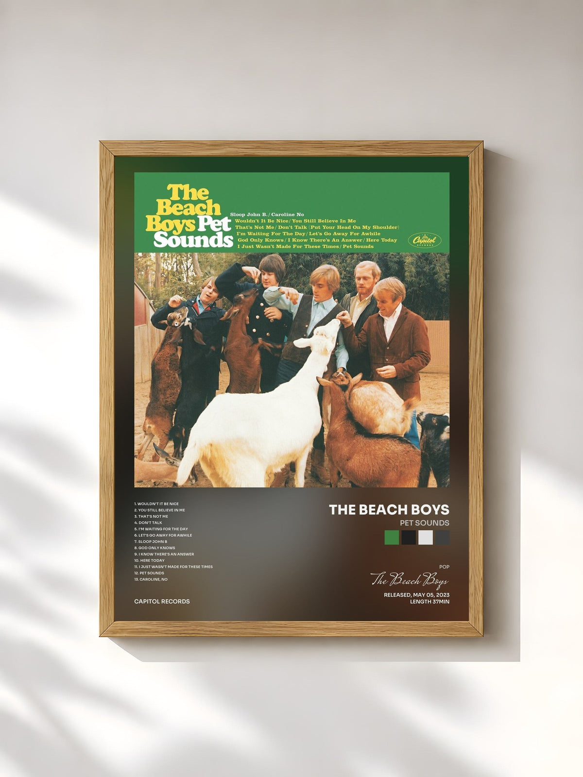 #bois Tableau de l'album Pet Sounds de The Beach Boys, cadre en bois brut, imprimé et encadré en France
