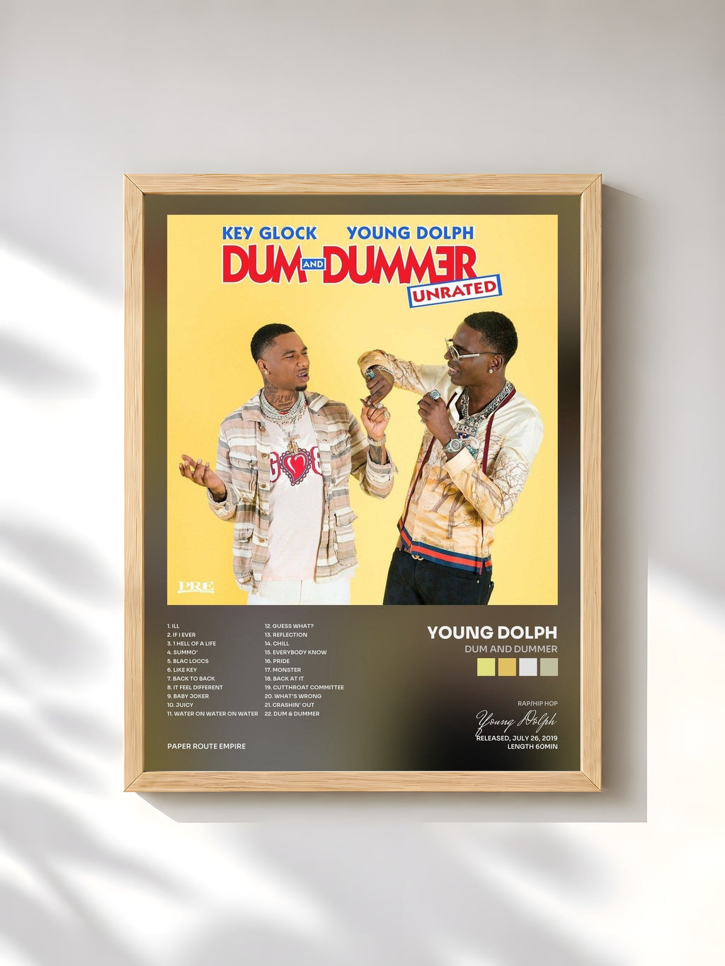 #bois Tableau de l'album Dum and Dummer de Young Dolph, cadre en bois brut, imprimé et encadré en France