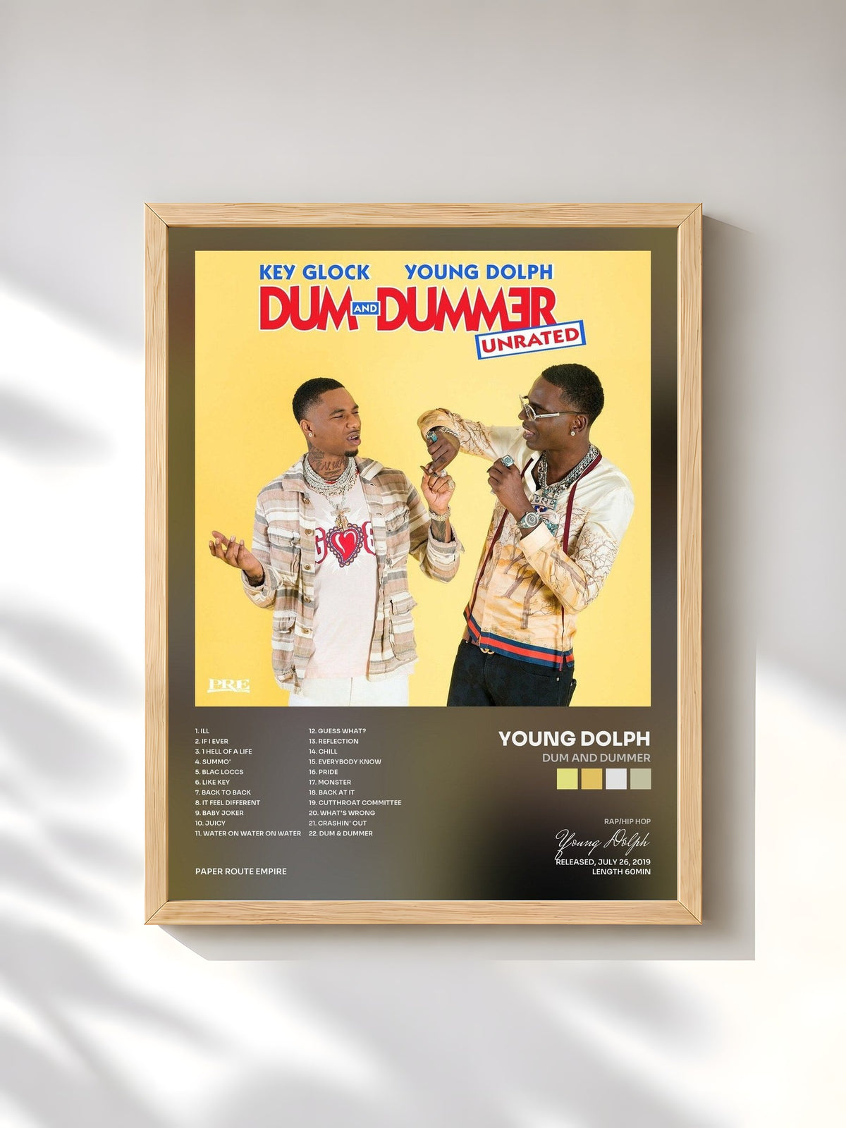 #bois Tableau de l'album Dum and Dummer de Young Dolph, cadre en bois brut, imprimé et encadré en France
