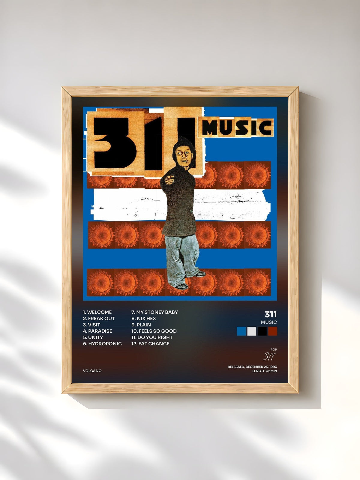 #bois Tableau de l'album Music de 311, cadre en bois brut, imprimé et encadré en France