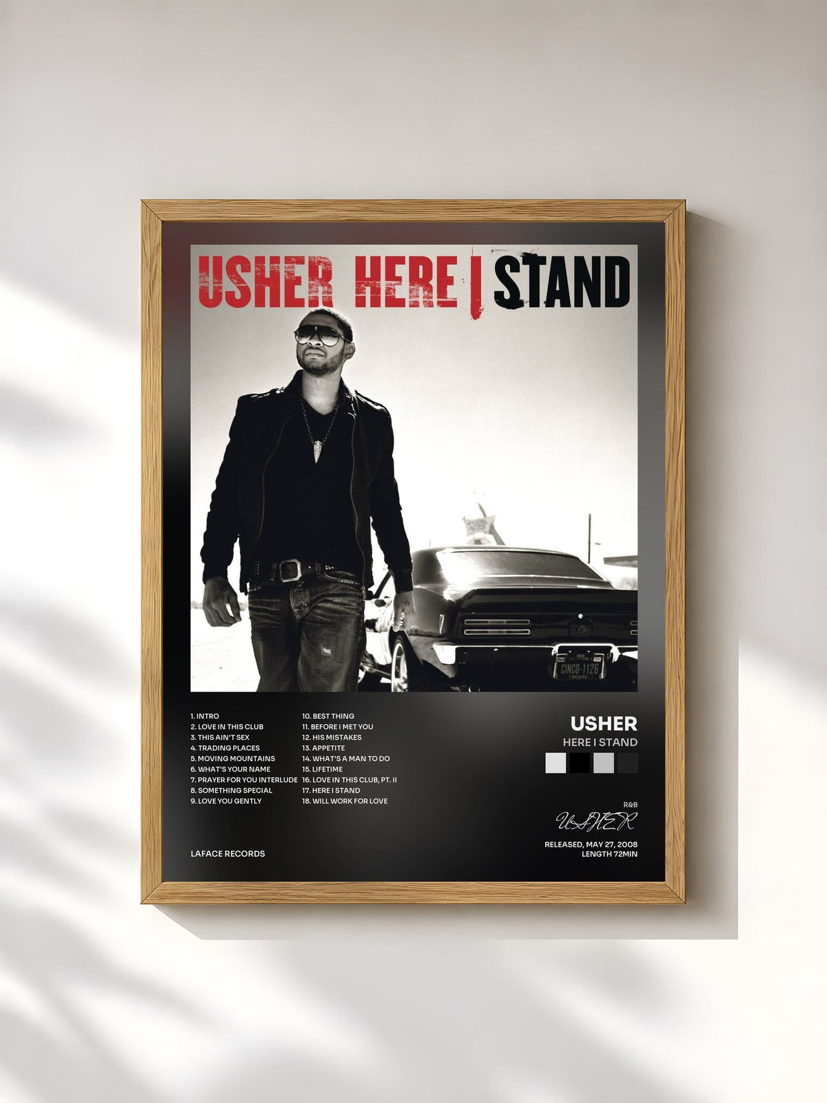 #bois Tableau de l'album Here I Stand de USHER, cadre en bois brut, imprimé et encadré en France