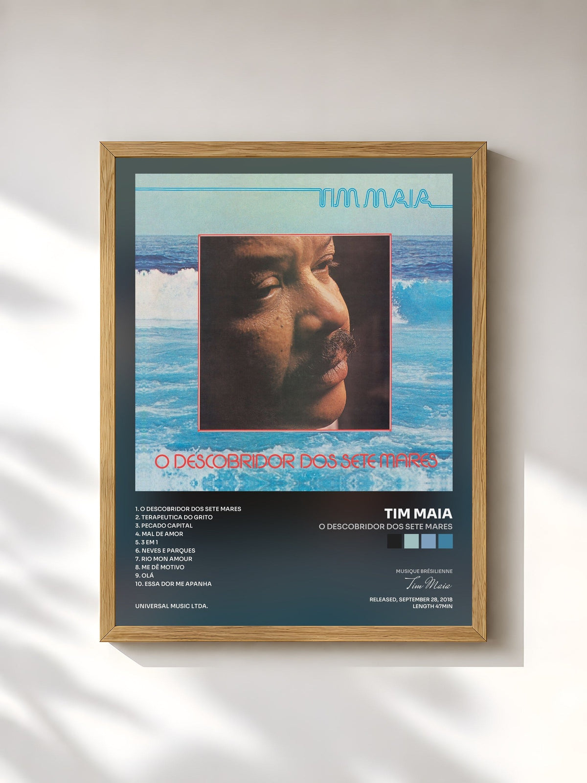 #bois Tableau de l'album O Descobridor Dos Sete Mares de Tim Maia, cadre en bois brut, imprimé et encadré en France