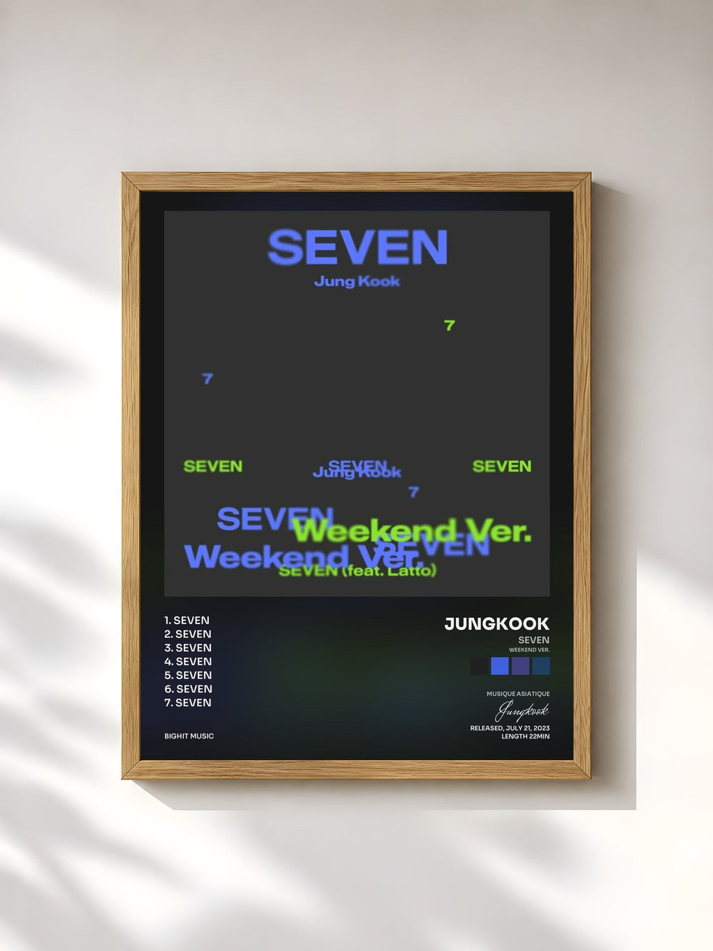 #bois Tableau de l'album Seven (Weekend Ver.) de Jungkook, cadre en bois brut, imprimé et encadré en France