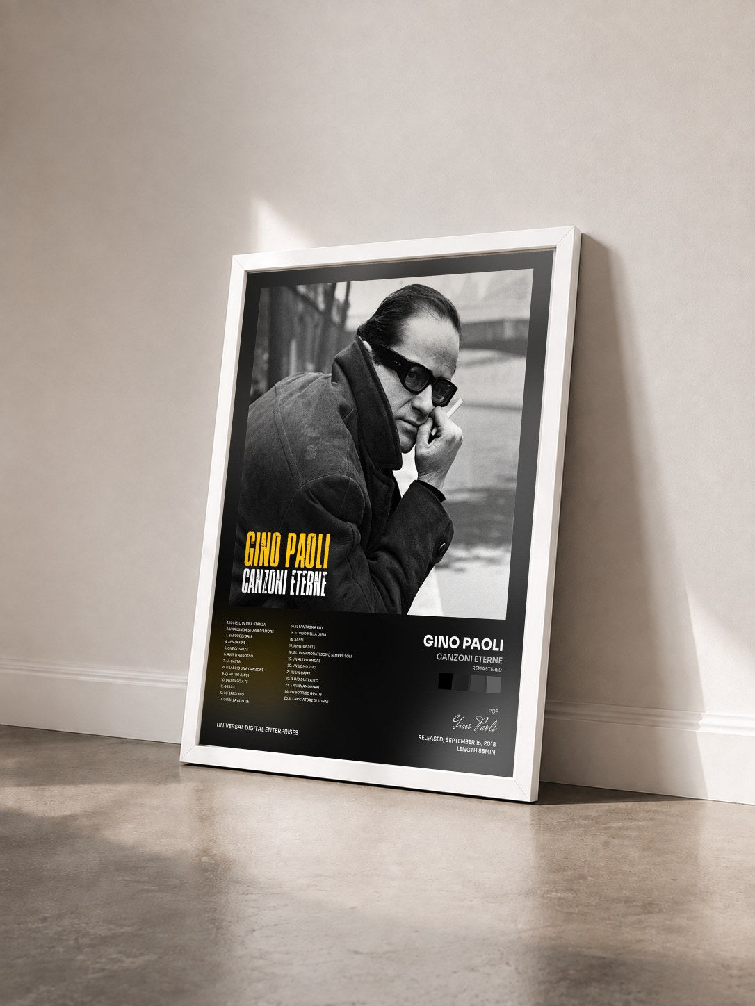 #blanc Tableau de l'album Canzoni Eterne (Remastered) de Gino Paoli vu de trois quarts, cadre blanc
