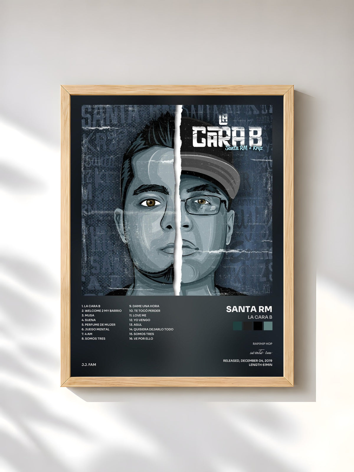 #bois Tableau de l'album La Cara B de santa rm, cadre en bois brut, imprimé et encadré en France