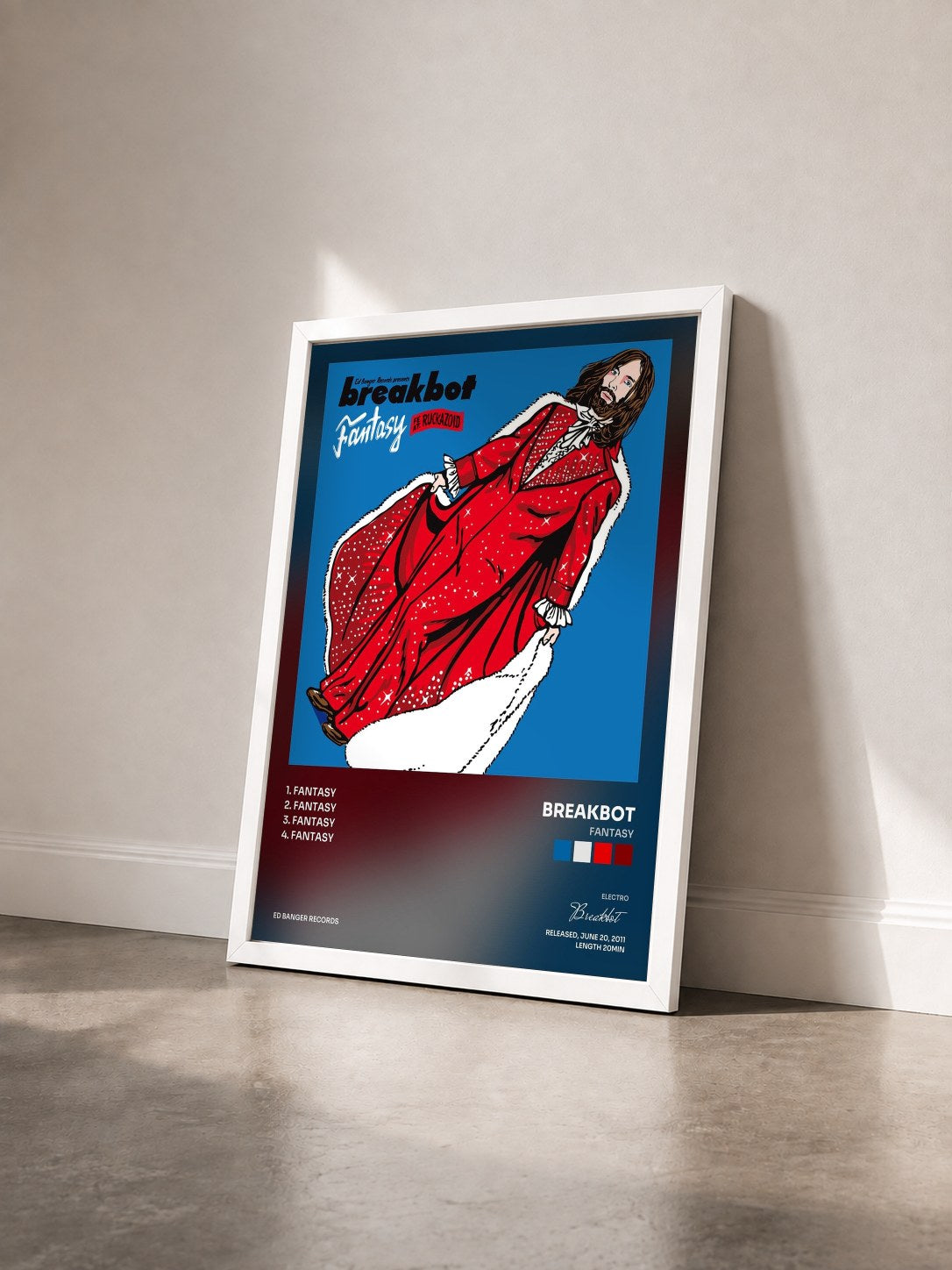 #blanc Tableau de l'album Fantasy de Breakbot vu de trois quarts, cadre blanc
