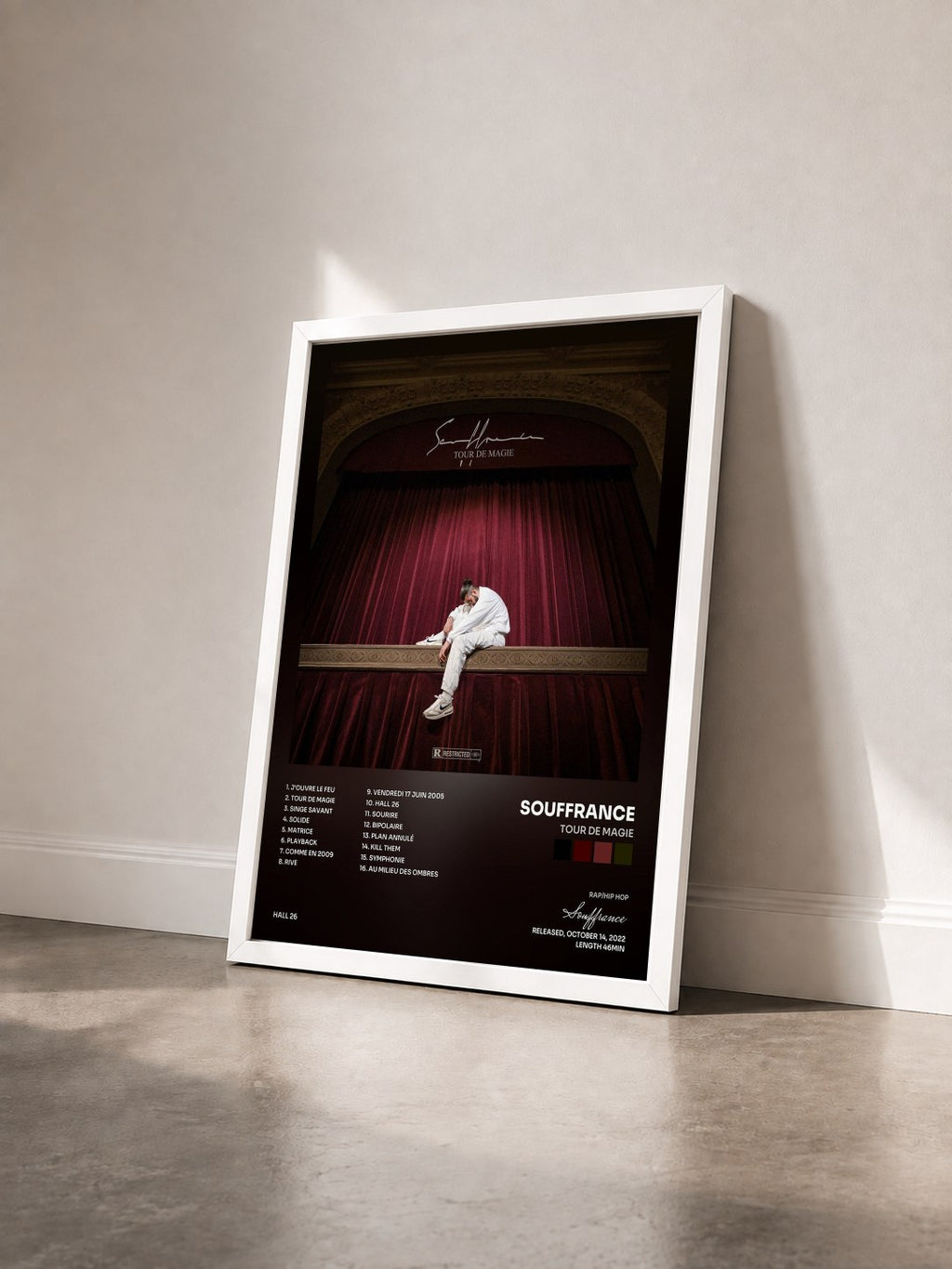 #blanc Tableau de l'album Tour de magie de Souffrance vu de trois quarts, cadre blanc
