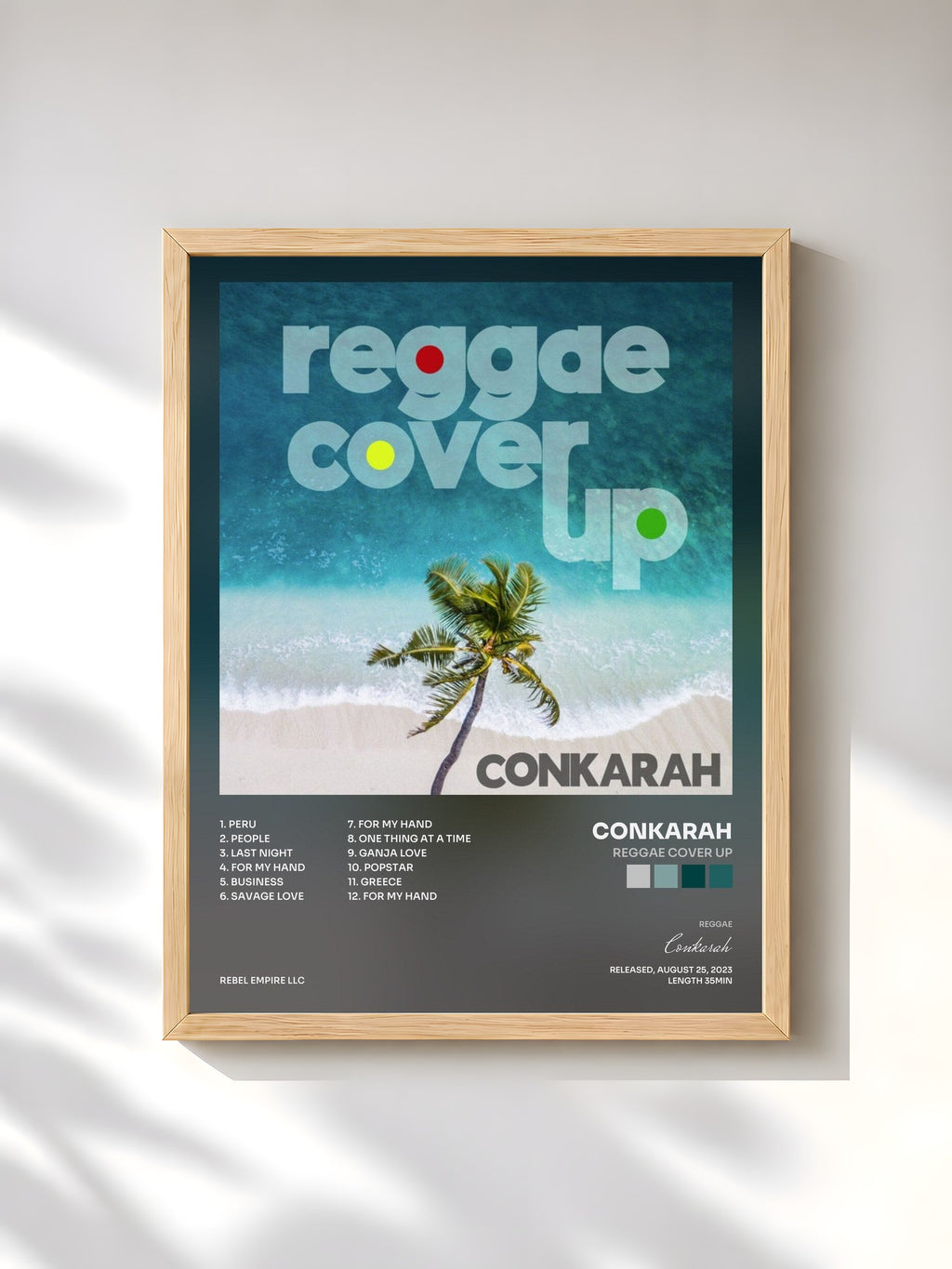 #bois Tableau de l'album Reggae Cover Up de Conkarah, cadre en bois brut, imprimé et encadré en France