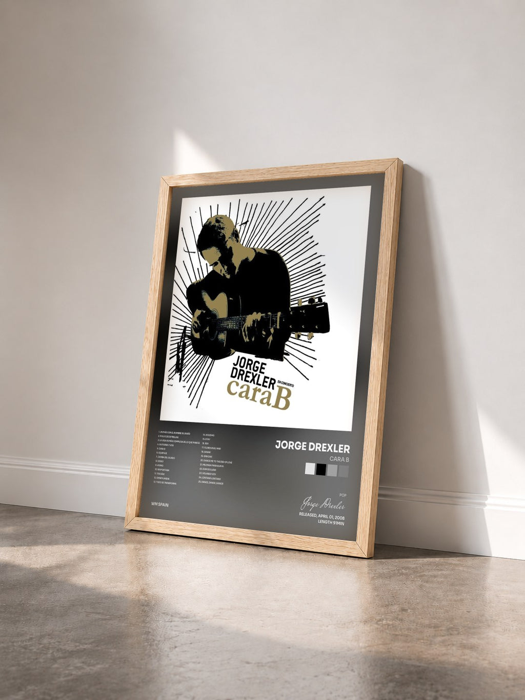 #bois Tableau de l'album Cara B de Jorge Drexler vu de trois quarts, cadre en bois brut