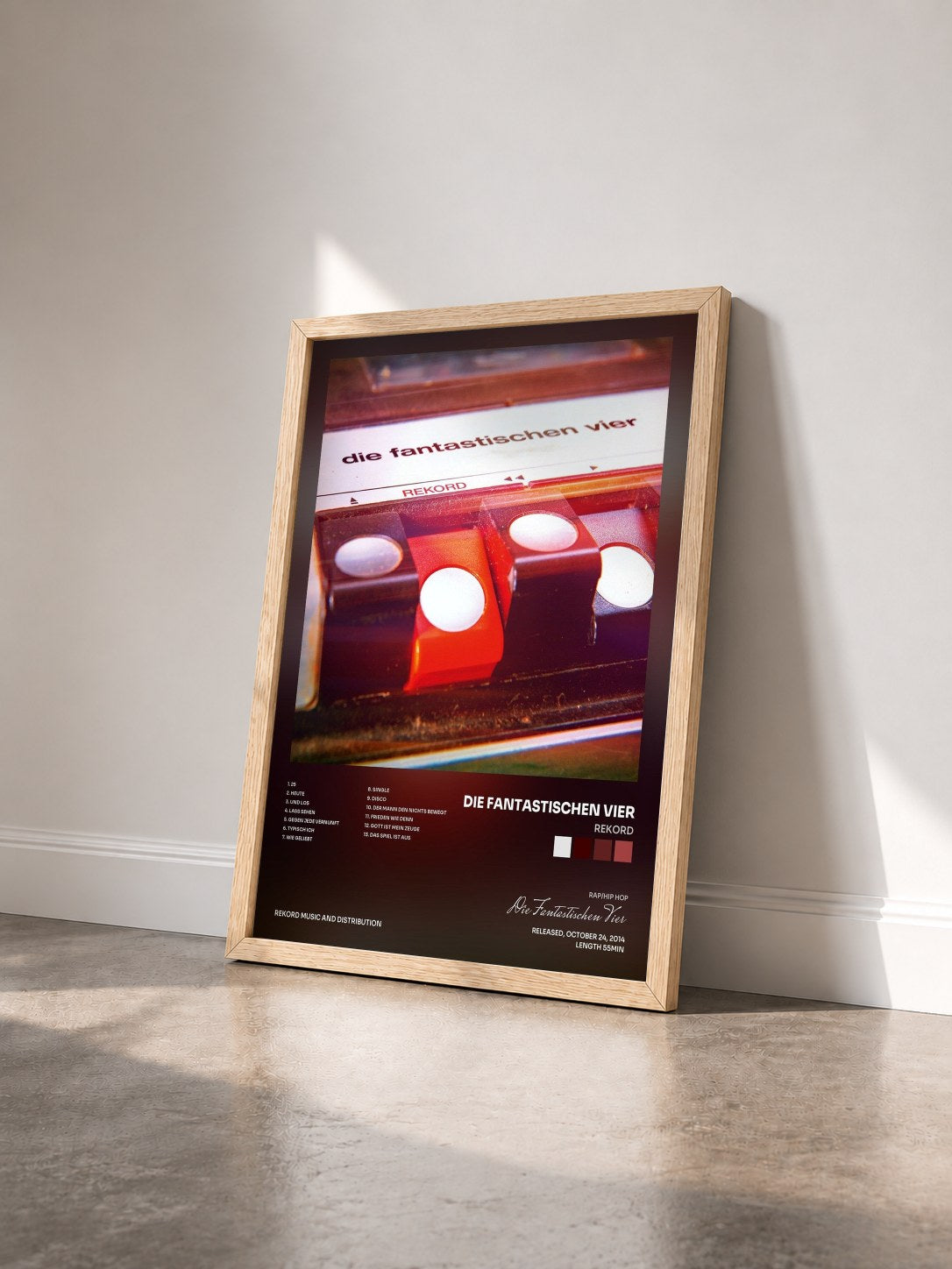 #bois Tableau de l'album Rekord de Die Fantastischen Vier vu de trois quarts, cadre en bois brut