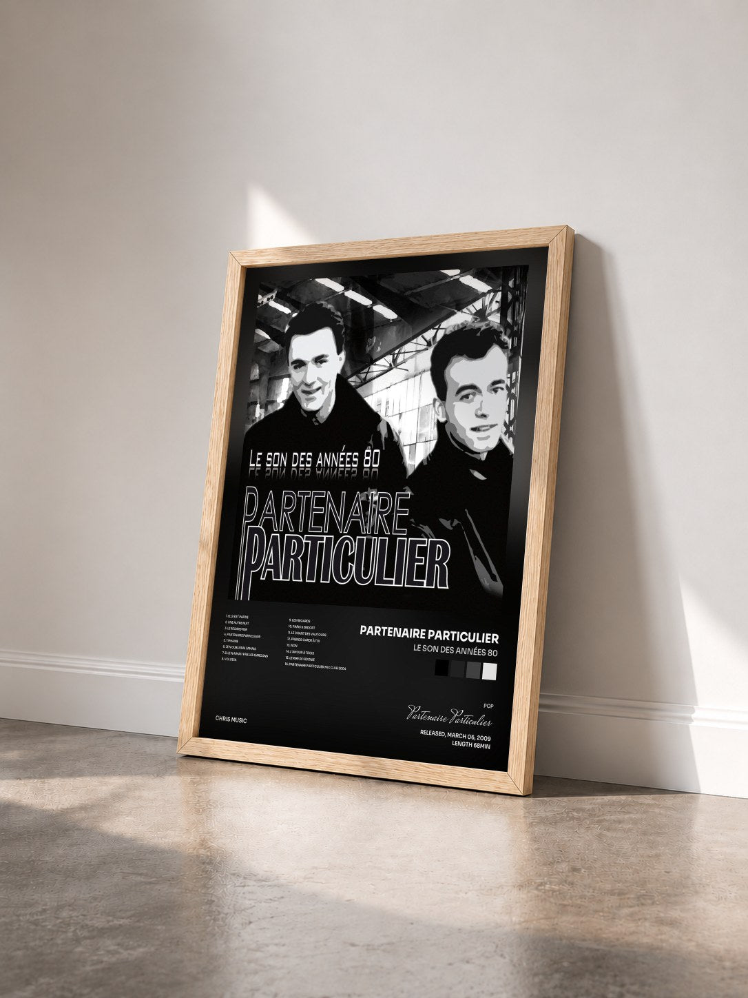 #bois Tableau de l'album Le son des années 80 de Partenaire Particulier vu de trois quarts, cadre en bois brut