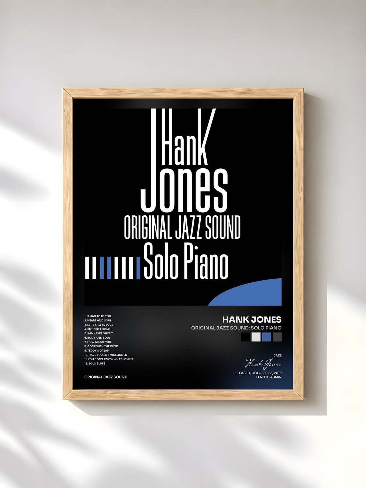#bois Tableau de l'album Original Jazz Sound: Solo Piano de Hank Jones, cadre en bois brut, imprimé et encadré en France