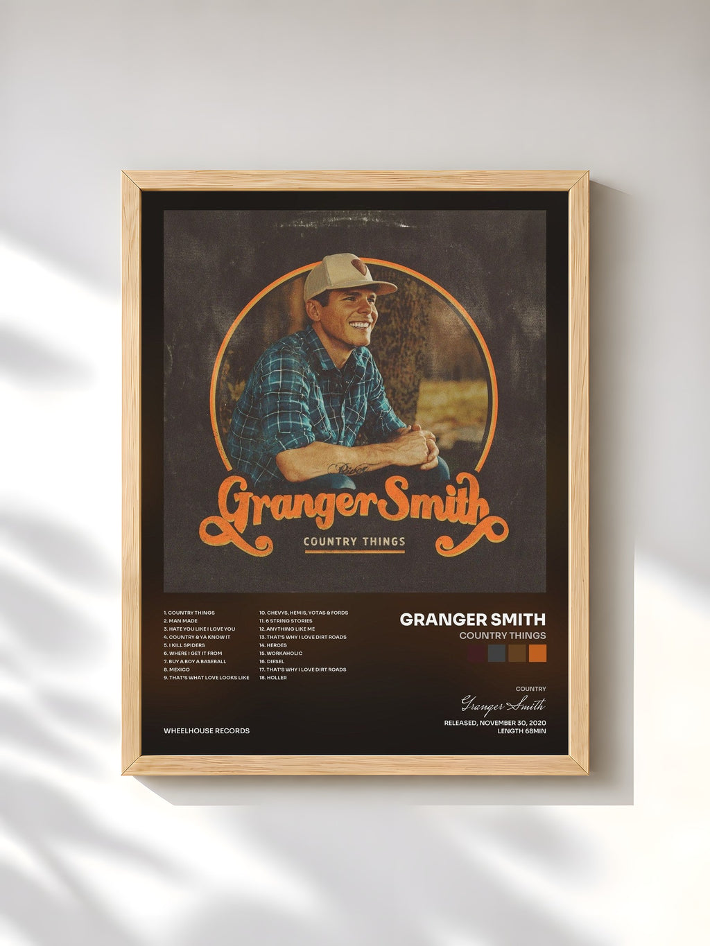 #bois Tableau de l'album Country Things de Granger Smith, cadre en bois brut, imprimé et encadré en France
