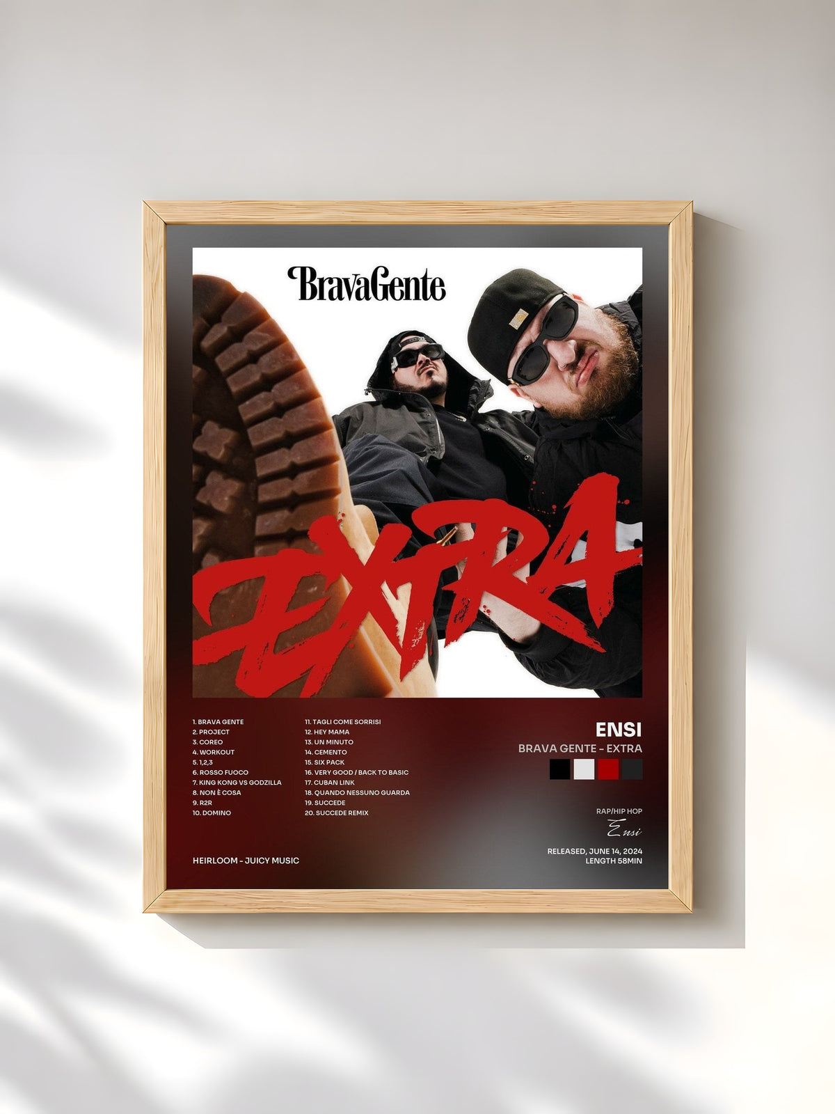 #bois Tableau de l'album BRAVA GENTE - EXTRA de Ensi, cadre en bois brut, imprimé et encadré en France