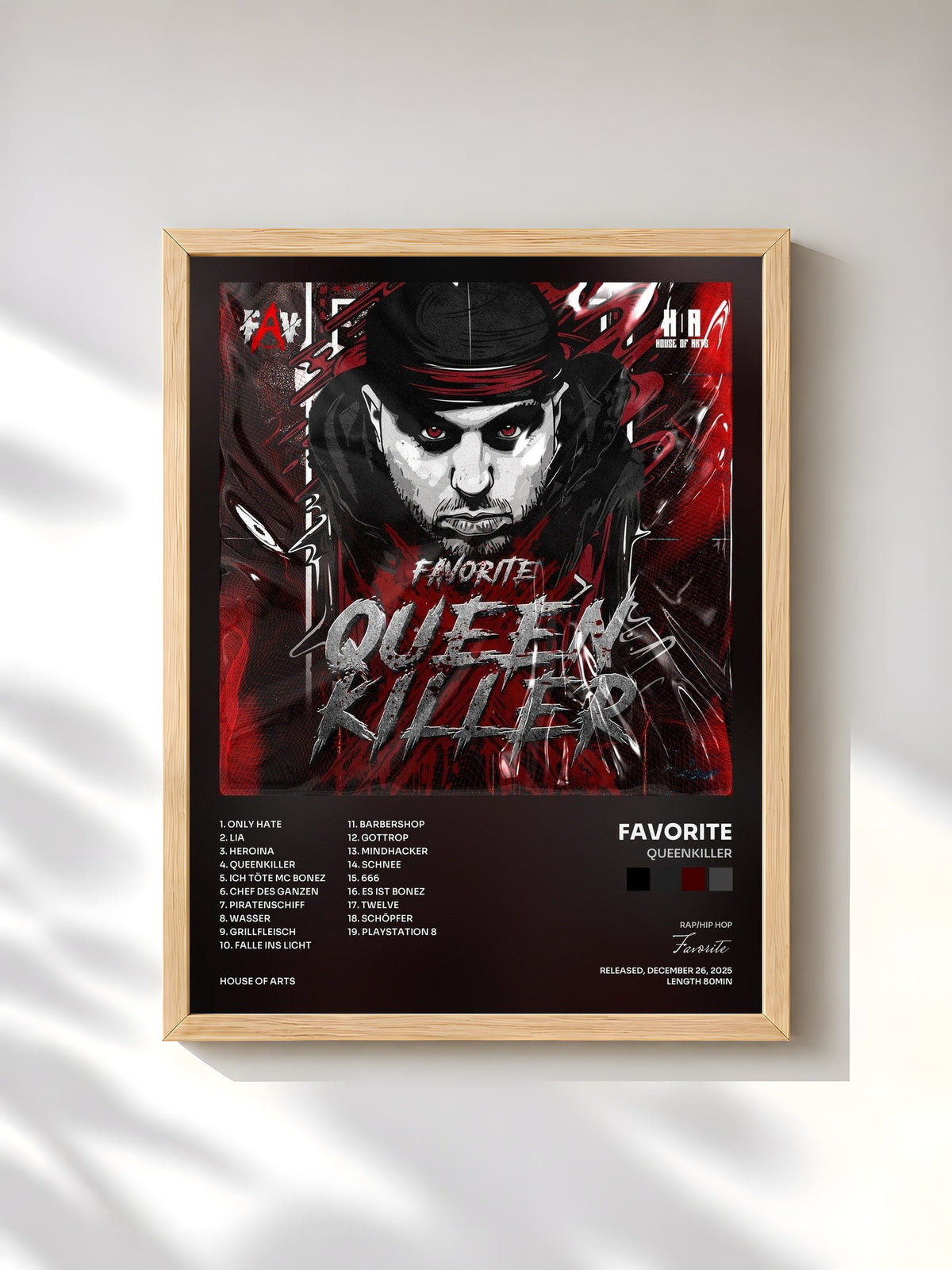 #bois Tableau de l'album Queenkiller de Favorite, cadre en bois brut, imprimé et encadré en France