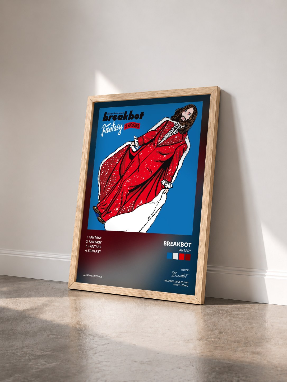 #bois Tableau de l'album Fantasy de Breakbot vu de trois quarts, cadre en bois brut