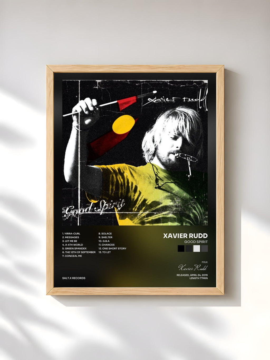 #bois Tableau de l'album Good Spirit de Xavier Rudd, cadre en bois brut, imprimé et encadré en France