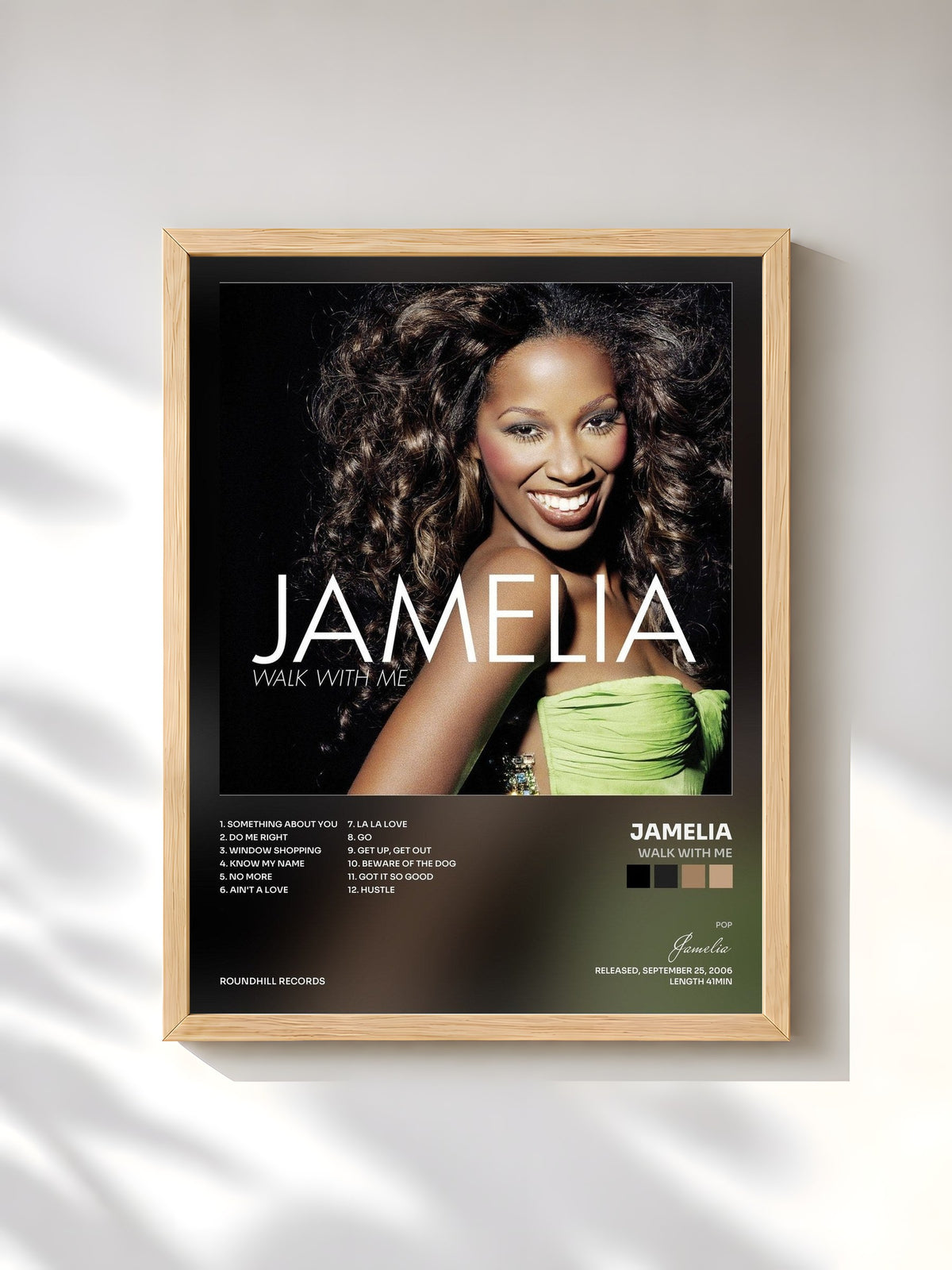 #bois Tableau de l'album Walk with Me de Jamelia, cadre en bois brut, imprimé et encadré en France