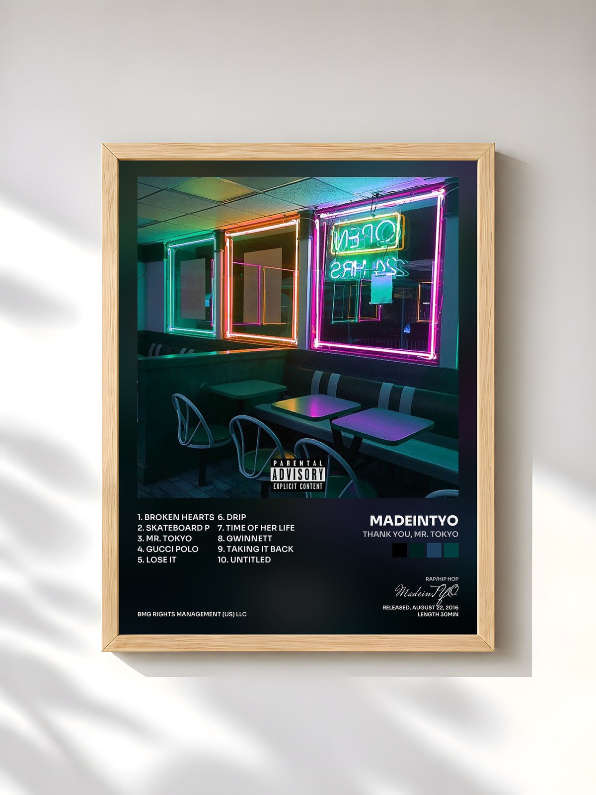 #bois Tableau de l'album Thank You, Mr. Tokyo de MadeinTYO, cadre en bois brut, imprimé et encadré en France