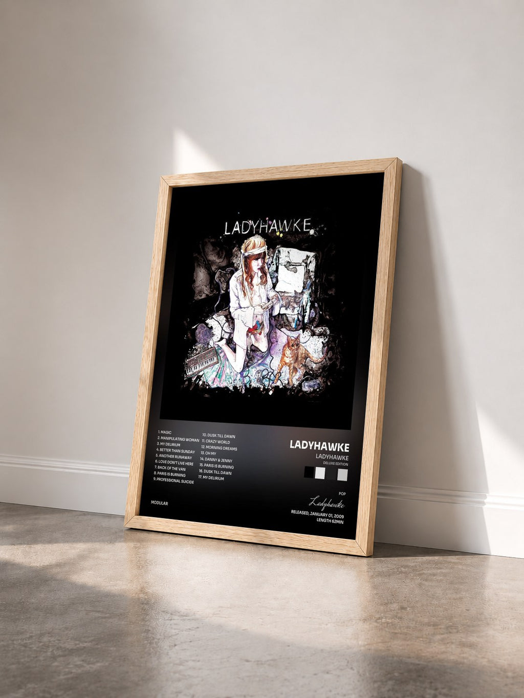 #bois Tableau de l'album Ladyhawke (Deluxe Edition) de Ladyhawke vu de trois quarts, cadre en bois brut