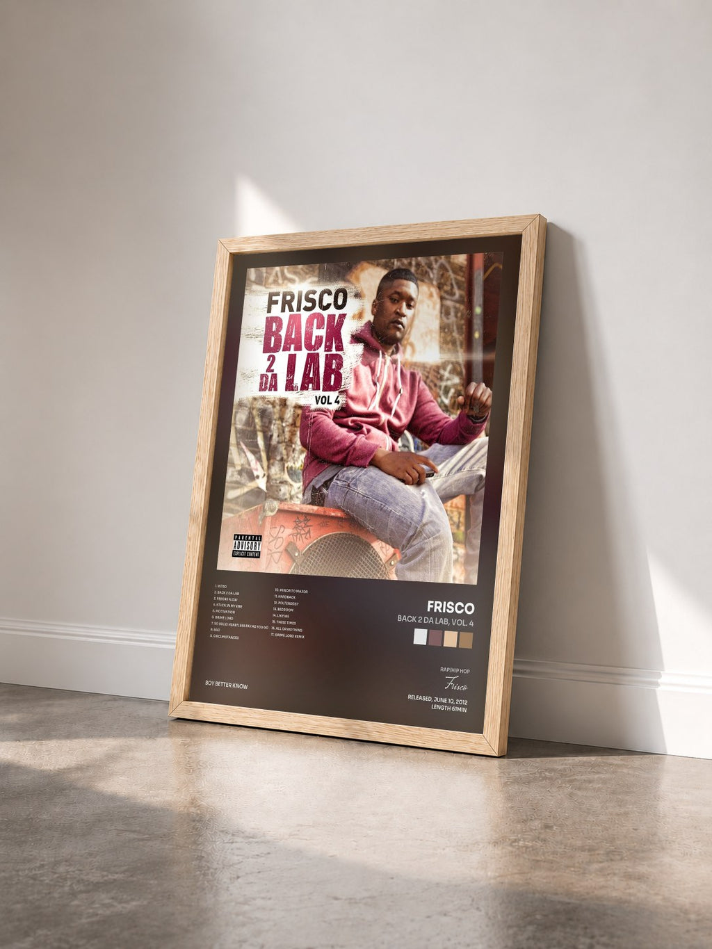 #bois Tableau de l'album Back 2 Da Lab, Vol. 4 de Frisco vu de trois quarts, cadre en bois brut