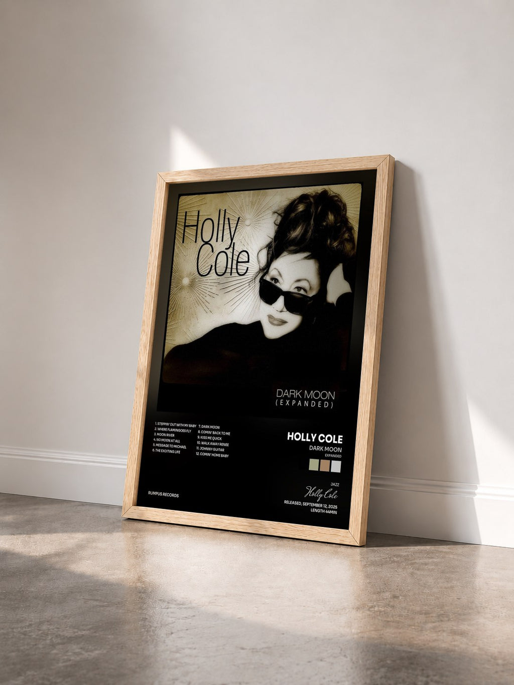 #bois Tableau de l'album Dark Moon (Expanded) de Holly Cole vu de trois quarts, cadre en bois brut