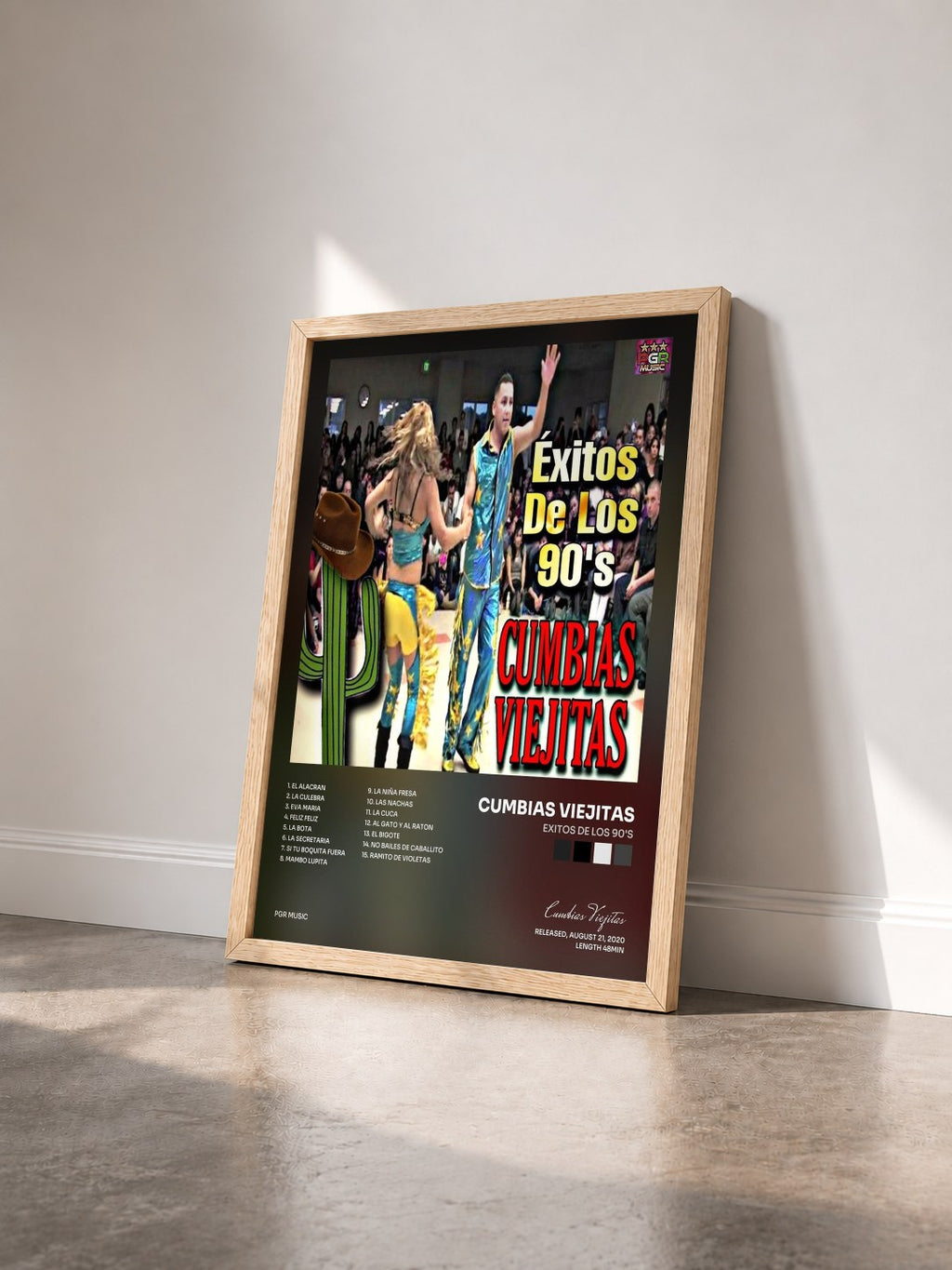 #bois Tableau de l'album Exitos De Los 90's de Cumbias Viejitas vu de trois quarts, cadre en bois brut