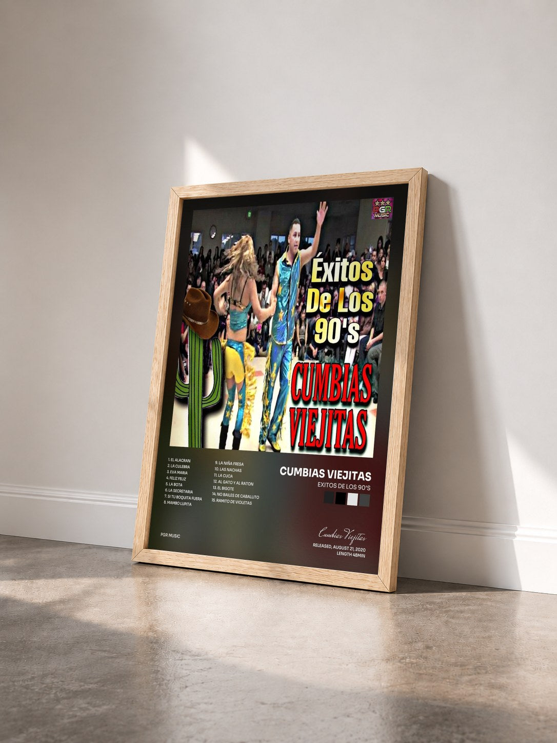 #bois Tableau de l'album Exitos De Los 90's de Cumbias Viejitas vu de trois quarts, cadre en bois brut
