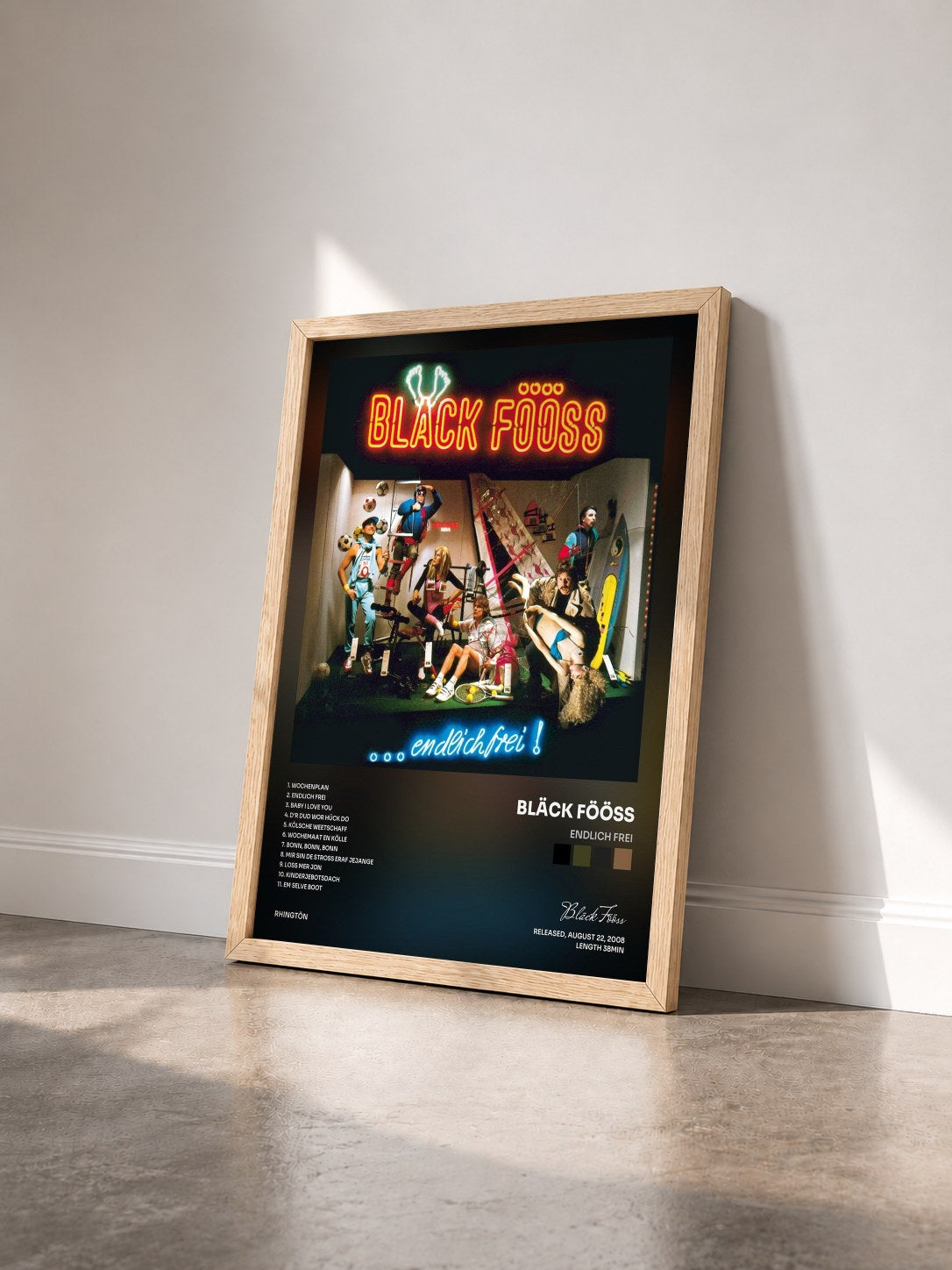 #bois Tableau de l'album Endlich Frei de Bläck Fööss vu de trois quarts, cadre en bois brut