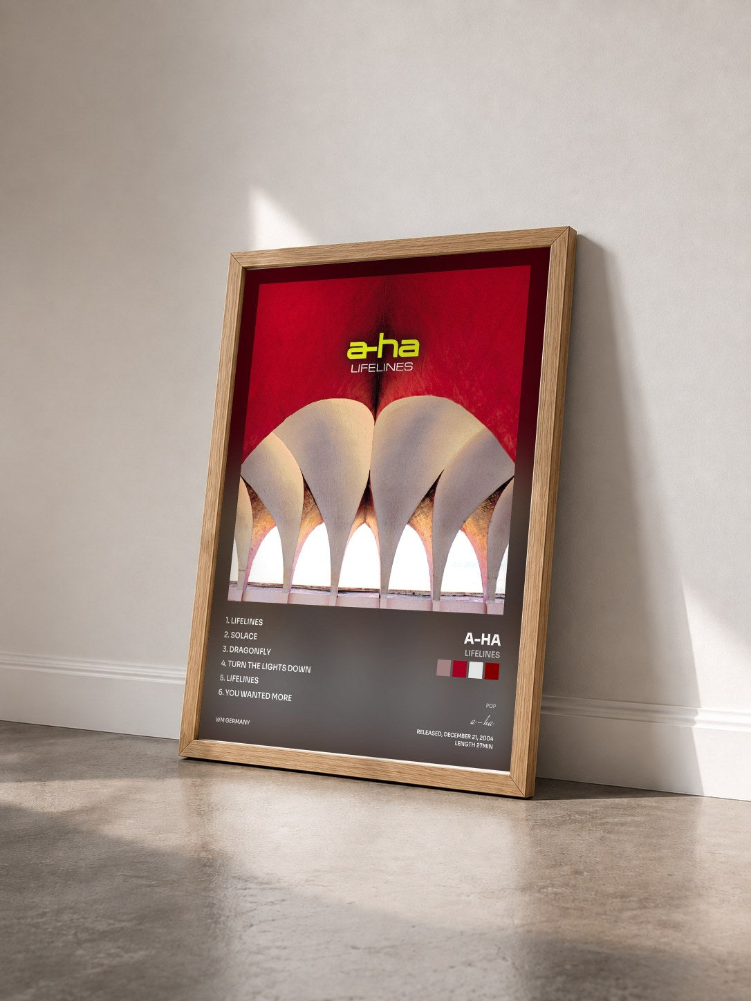 #bois Tableau de l'album Lifelines de a-ha vu de trois quarts, cadre en bois brut