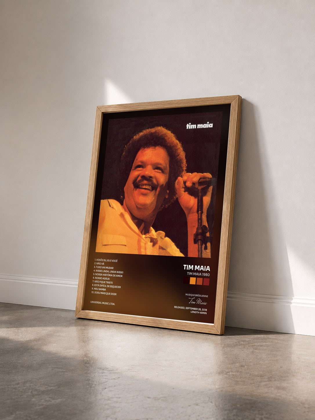 #bois Tableau de l'album Tim Maia 1980 de Tim Maia vu de trois quarts, cadre en bois brut