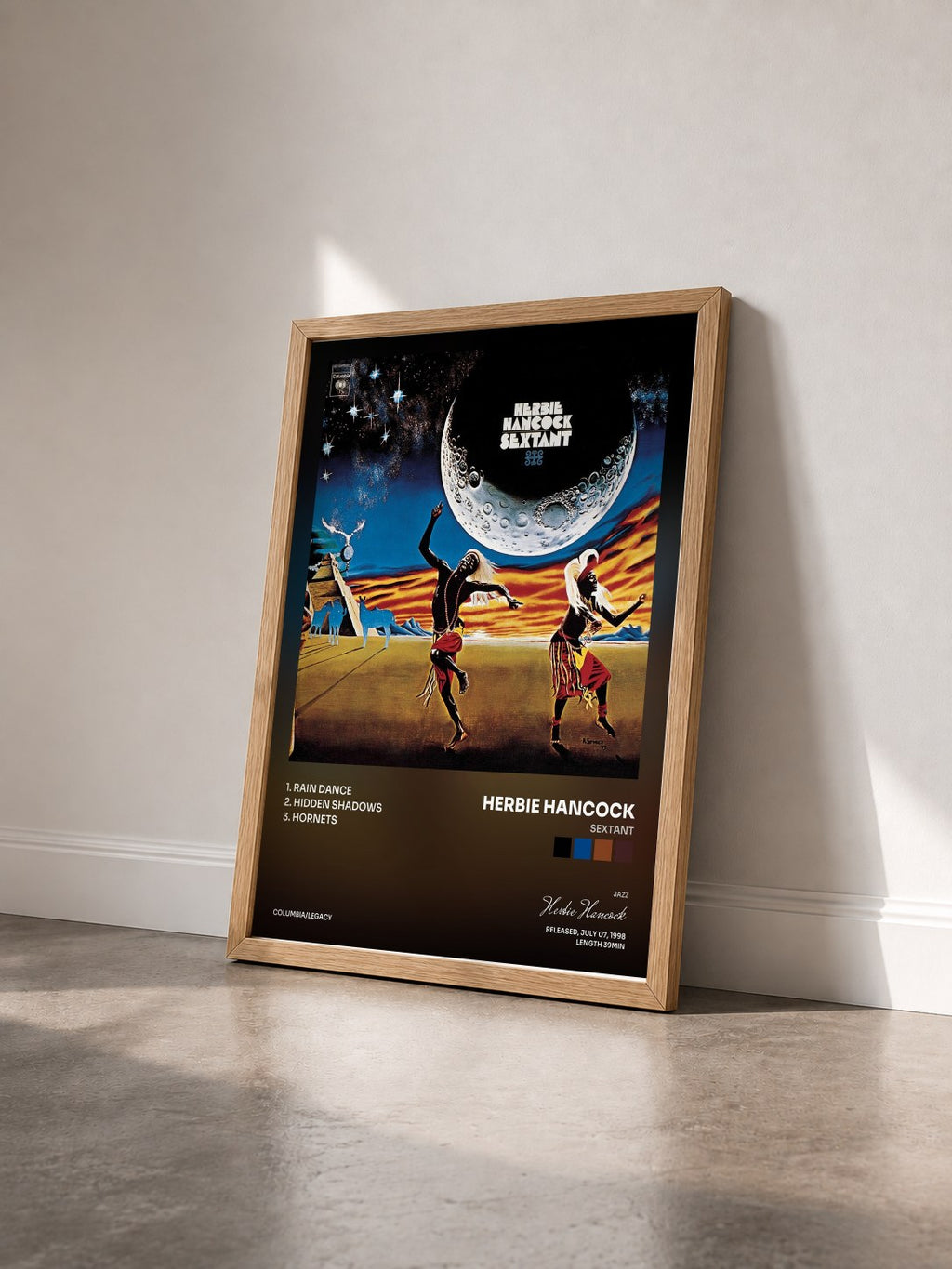 #bois Tableau de l'album Sextant de Herbie Hancock vu de trois quarts, cadre en bois brut