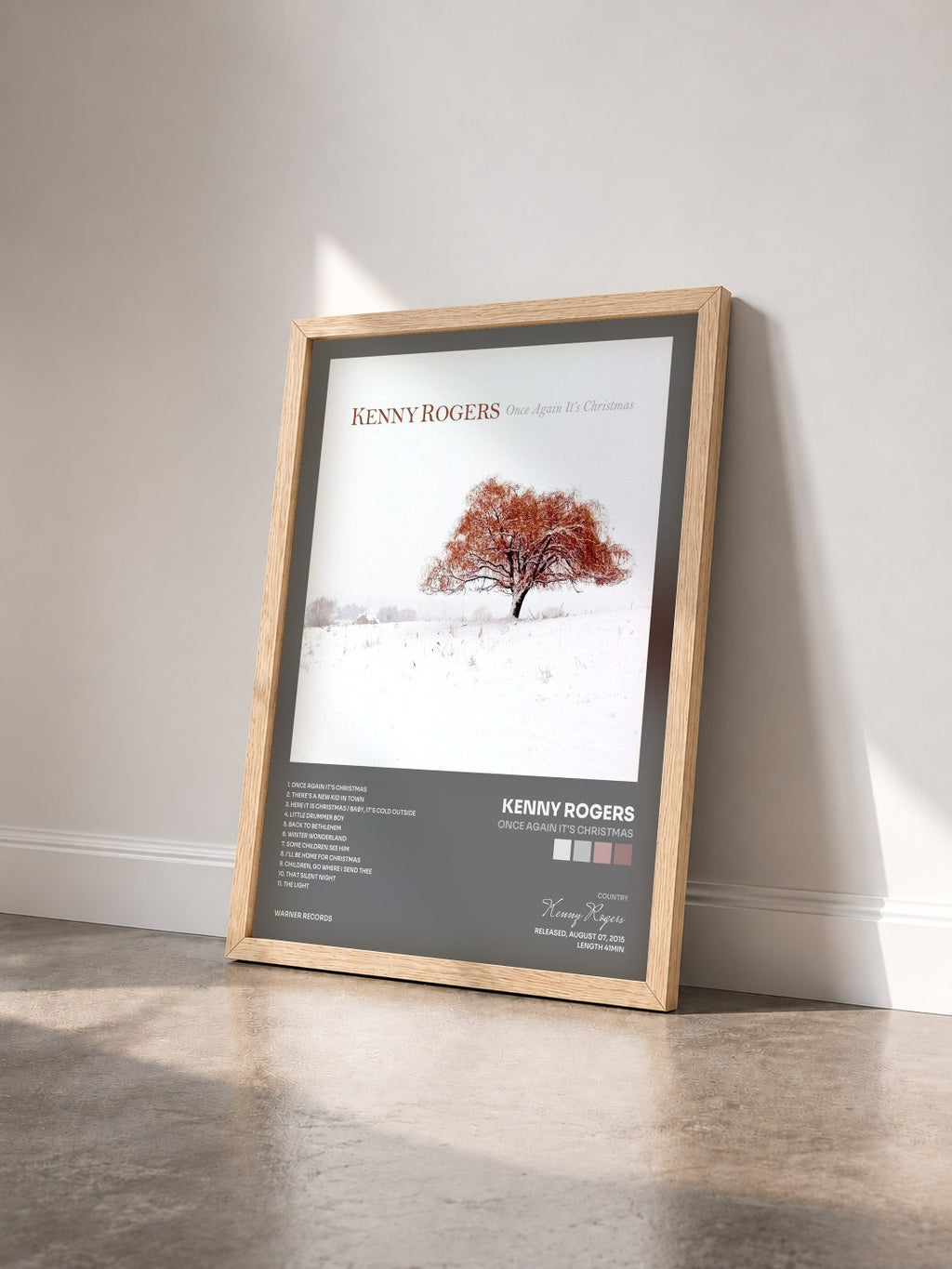 #bois Tableau de l'album Once Again It's Christmas de Kenny Rogers vu de trois quarts, cadre en bois brut